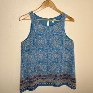 Max Studio Blue Print Sleeveless Dressy Blouse Medium
